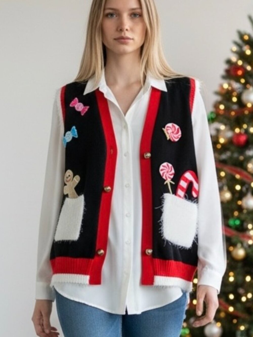 New Christmas‎ Candy Vest Sweater Knit Holiday Sweater Women's Sz Small NWT